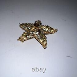 FLORENZA Goldtone Starfish Multicolored Rhinestone Vintage Brooch Pin