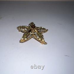 FLORENZA Goldtone Starfish Multicolored Rhinestone Vintage Brooch Pin