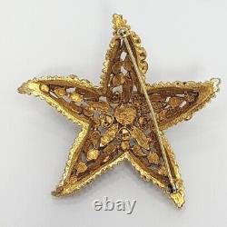 FLORENZA Goldtone Starfish Multicolored Rhinestone Vintage Brooch Pin