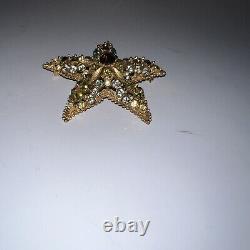 FLORENZA Goldtone Starfish Multicolored Rhinestone Vintage Brooch Pin