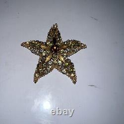 FLORENZA Goldtone Starfish Multicolored Rhinestone Vintage Brooch Pin