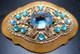 FRENCH GALALITH Blue Rhinestone Brooch With Trombone Clasp