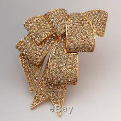 Fab! Huge Sparkly Vintage Ciner Grey Crystal Rhinestone Ribbon Bow Brooch Pin