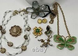 Fabulous Lot of Vintage Jewelry Rhinestone Enamel Signed Necklaces Brooches