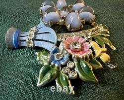 Fabulous Unsigned Vintage Corocraft Enamel Rhinestone Basket Brooch
