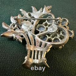 Fabulous Unsigned Vintage Corocraft Enamel Rhinestone Basket Brooch