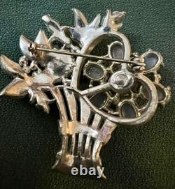 Fabulous Unsigned Vintage Corocraft Enamel Rhinestone Basket Brooch