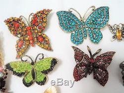 Fabulous Vintage Lot Of 14 Butterfly Broochesdesigner Signedrhinestone+++