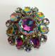 Fabulous Vintage Rainbow Faceted Watermelon Glass Rhinestone Pin Brooch