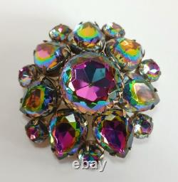 Fabulous Vintage Rainbow Faceted Watermelon Glass Rhinestone Pin Brooch