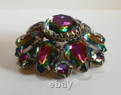 Fabulous Vintage Rainbow Faceted Watermelon Glass Rhinestone Pin Brooch