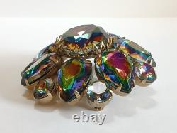 Fabulous Vintage Rainbow Faceted Watermelon Glass Rhinestone Pin Brooch