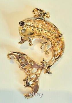 Famous PANETTA Dolphin Fish Vintage Brooch Gold Enamel Rhinestones, Book Piece