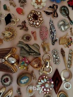 Fancy Vintage Brooch Collection Lot of 130 Large Rhinestone Christmas Estate