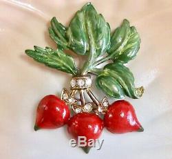 Figural Vintage / Antique Enamel Radish Bunch Vegetable Pin Brooch 1930's 1940's