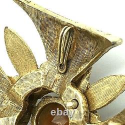 Florenza Gilt Maltese Cross Amber Topaz Rhinestones Brooch Pendant Vintage