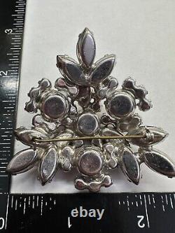 Flower Red Navette Rhinestone JULIANA Vintage Pin Brooch Silver J-057