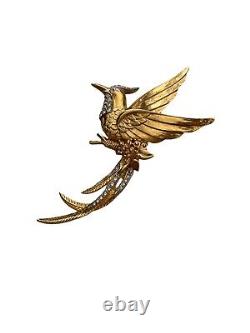 GIVENCHY Bird Of Paradise Gold Rhinestone Pin Brooch 1980s Vintage