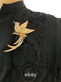 GIVENCHY Bird Of Paradise Gold Rhinestone Pin Brooch 1980s Vintage