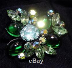 GORGEOUS Vintage Glass Cabochon Rhinestone Brooch Possibly Unsigned Schreiner
