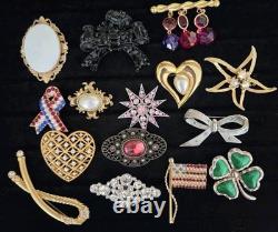 GORGEOUS Vintage Rhinestone Brooch Lot Of 15 Brilliant & Bright Multi-color