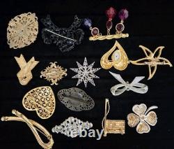 GORGEOUS Vintage Rhinestone Brooch Lot Of 15 Brilliant & Bright Multi-color