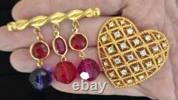 GORGEOUS Vintage Rhinestone Brooch Lot Of 15 Brilliant & Bright Multi-color