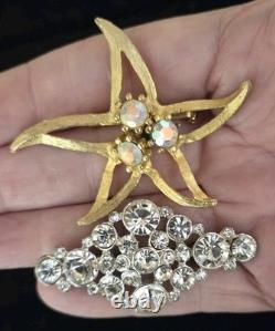 GORGEOUS Vintage Rhinestone Brooch Lot Of 15 Brilliant & Bright Multi-color