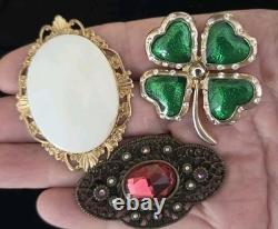 GORGEOUS Vintage Rhinestone Brooch Lot Of 15 Brilliant & Bright Multi-color