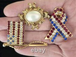 GORGEOUS Vintage Rhinestone Brooch Lot Of 15 Brilliant & Bright Multi-color