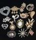 GORGEOUS Vintage Rhinestone Pearl Brooch Lot Of 15 Brilliant Bright Multi-color