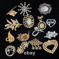GORGEOUS Vintage Rhinestone Pearl Brooch Lot Of 15 Brilliant Bright Multi-color