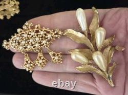 GORGEOUS Vintage Rhinestone Pearl Brooch Lot Of 15 Brilliant Bright Multi-color