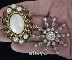 GORGEOUS Vintage Rhinestone Pearl Brooch Lot Of 15 Brilliant Bright Multi-color