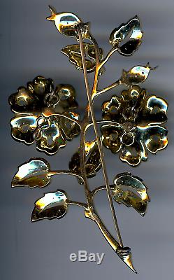 German Large Vintage Gold Over Sterling Rhinestone Trembler Flower Pin Brooch