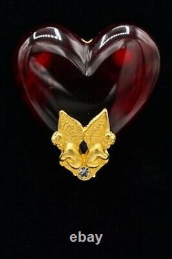 Givenchy Vintage Pin Brooch Red Gripiox Heart Brushed Gold Cherub Angel BinV