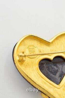 Givenchy Vintage Pin Brooch Red Gripiox Heart Brushed Gold Cherub Angel BinV