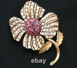 Gorgeous Vintage 1950s Signed CINER Flower Brooch Rhinestone Floral Pin