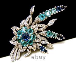 Gorgeous Vintage Boucher Brooch Shades Blue Rhinestone Floral Spray Phrygian Cap