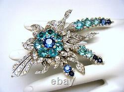 Gorgeous Vintage Boucher Brooch Shades Blue Rhinestone Floral Spray Phrygian Cap