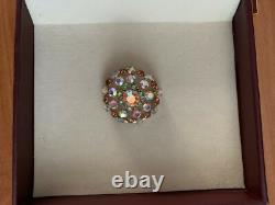Gorgeous Vintage French Rhinestones Round Brooch Brown, Clear, Green 4cm