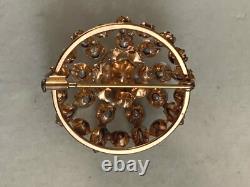 Gorgeous Vintage French Rhinestones Round Brooch Brown, Clear, Green 4cm