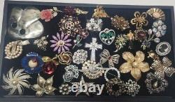 Gorgeous Vintage Goldtone And Silvertone Rhinestone Brooch Lot 38 Pieces