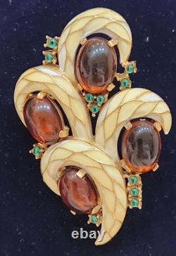 Gorgeous Vintage Trifari L'Orient Enamel Rhinestone Cabachon Brooch VINTAGE