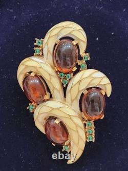 Gorgeous Vintage Trifari L'Orient Enamel Rhinestone Cabachon Brooch VINTAGE