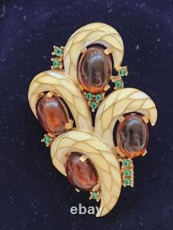 Gorgeous Vintage Trifari L'Orient Enamel Rhinestone Cabachon Brooch VINTAGE