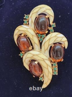 Gorgeous Vintage Trifari L'Orient Enamel Rhinestone Cabachon Brooch VINTAGE