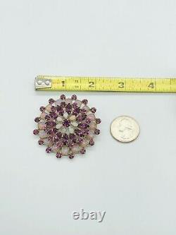 Great Vtg SCHREINER Amethyst Purple & Opal Look Stones Layers FLOWER Brooch Pin
