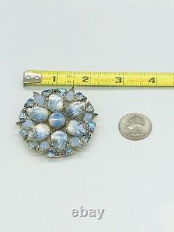 Great Vtg SCHREINER Light Blue Art Glass Stones FLOWER Brooch Pin