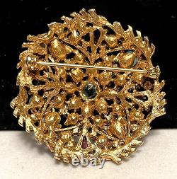 Gripoix Glass Brooch Rare Vintage Gilt Jeweled 2 Statement Pin A53
